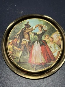 Vintage Italian Art Silk Cover Gold Toned Powder Compact 1950’s - Picture 1 of 10