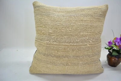 Traditional Hand Knotted Kilim Pillow, 16x16in, White Retro Vintage Pillow, - Image 1 of 4