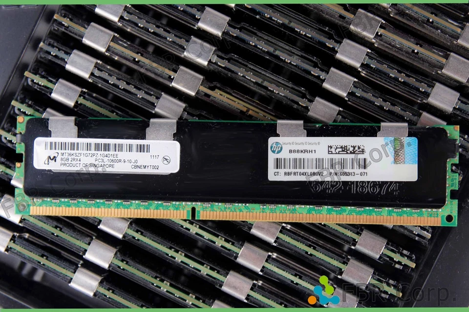 Grade A 56GB Lot 7 Micron HP 605313-071 8GB PC3-10600R DDR3 1333 2RX4 Server RAM - Image 1 of 1