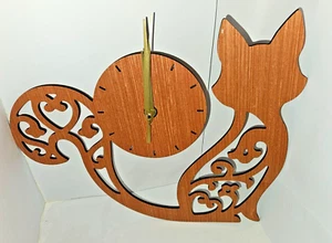 Cat Laser Cut Plywood Clock, kitty, home, wall hanging, living room bedroom gift - Picture 1 of 2