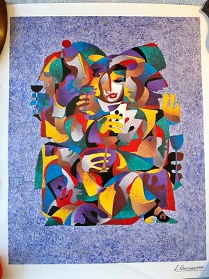 De colección Anatole Krasnyansky Impresión Jugadores de Poker Jugadores Firmado Grande Sin Marco Foto 1 de 4