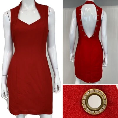 Vestido Vaina CDC Noche Vintage Años 80 Rojo Mini Espalda Abierta Estrás Para Mujer’s Pequeño Foto 1 de 4