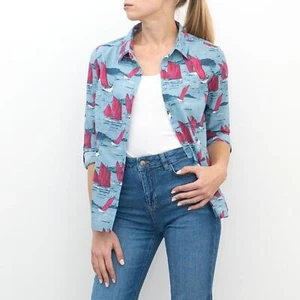Seasalt Shirt Womens Blue Larissa Blouse Sailing Boats Cotton Lightweight Summer - Picture 1 of 10