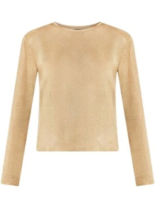 TOM FORD Gold Padded Shoulder Long Sleeve Blouse Size 42 - Picture 1 of 13