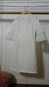 60er Jahre Brautkleid Spitze Weiss 34 XS Eldamo M88 Trompetenärmel kurz vintage - Bild 1 von 5