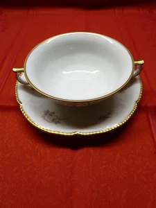 Suppentassen m. Unterteller, Rosenthal, Sanssouci, weiß, Goldrose, skizziert - Bild 1 von 3