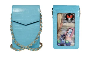 BOLSO BANDOLERA PANTALLA TÁCTIL SAVE THE GIRLS AZUL TURQUESA PARA TELÉFONO CELULAR RFID - Imagen 1 de 4