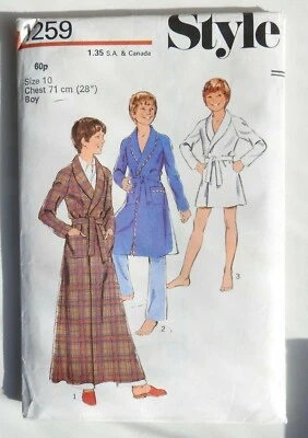 Style 1259 sewing pattern Boys Robe Dressing Gown  Age 10  CUT  complete VG - Image 1 of 2