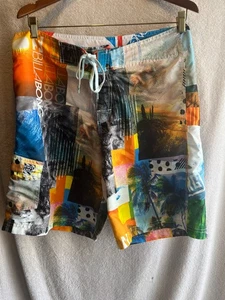 Billabong Board Shorts Size 34 Vibrant Multi Color Drawstring Pocket - Picture 1 of 6
