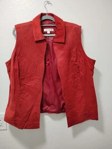 COLDWATER CREEK, GILET DONNA ROSSO 2x CAMOSCIO SPACCO DAVANTI, lavorato - Foto 1 di 10