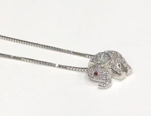 Damiani Elephant 18k White Gold Diamond 0.31ct Ruby Eye Necklace Pendant Animal - Picture 1 of 7