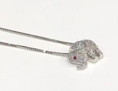 Damiani Elephant 18k White Gold Diamond 0.31ct Ruby Eye Necklace Pendant Animal - Image 1 of 4
