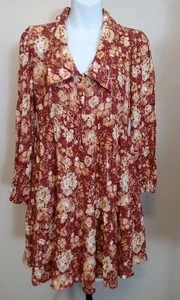 B.O.G Collective Minikleid braun blush gefüttert bunt Blumen Lametta Kragen Größe S - Bild 1 von 8