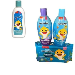 Neu 4er Pack Baby Shark Set Baby Lavendel Shampoo, Duschgel, Lotion, Babytücher - Bild 1 von 1
