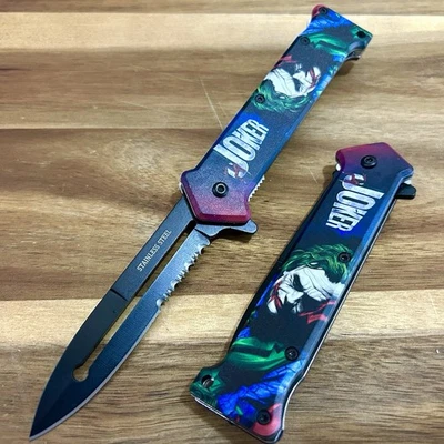 Faca de bolso 8” coringa impressão 3D lâmina dobrável assistida por mola tática  - Imagem 1 de 3