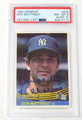 Tarjeta de novato Donruss 248 PSA 10 automática con autógrafo firmado por Don Mattingly Yankees 1984 Foto 1 de 4