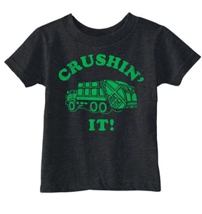 Toddler Funny T Shirts Crushin It Sarcastic Garbage Truck Graphic Novelty Tee - Picture 1 of 7