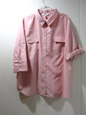 Camisa Croft & Barrow para mujer con botones talla 3X rosa a rayas manga 3/4 lengüeta enrollable Foto 1 de 4