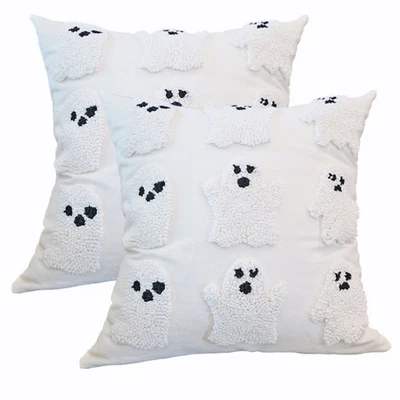 Halloween Embroidered Black and White Throw Pillow Covers 18x18 Inch Set of 2 - Image 1 of 4