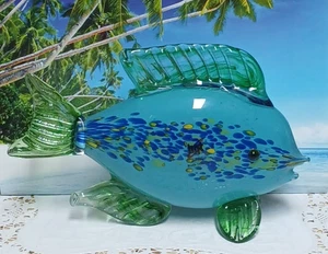 Statuina pesce maculato blu e verde in vetro artistico fatta a mano HQT - Foto 1 di 13