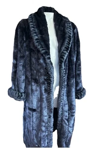 Terry Lewis Classic Luxuries Black Full Length Faux Fur Coat Women Sz M Swing - Picture 1 of 7