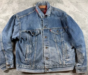 Vintage Levi’s 70417-9316 Denim Trucker Jacke gefüttert rot kariert Made in USA Herren L - Bild 1 von 7