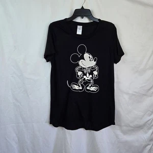 Disney Women's Black Mickey Mouse Skeleton Glow in the Dark Halloween Tee XL - Picture 1 of 7