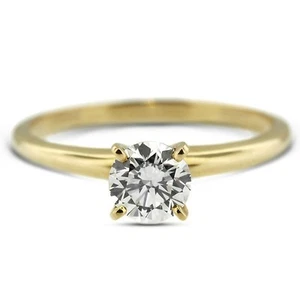 0.54ct F SI1 Round Natural Diamond 18K Gold Classic Solitaire Engagement Ring - Picture 1 of 11