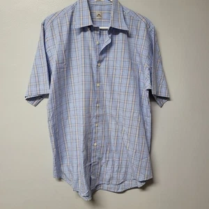 Peter Millar Collared Button Down Shirt Cotton Mens Larhe Baby Blue Plaid Formal - Picture 1 of 8