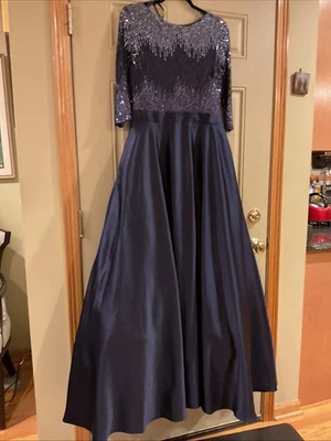 Betsy & Adam women Sz 12 Navy blue  Sequin  Satin Ball Gown With 3/4 Sleeve - Image 1 of 4