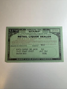 Special Tax Stamp - Retail Liquor Dealer - FYE 1942 - US Revenue - Picture 1 of 2