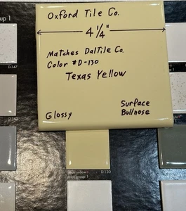1 pc. Texas Yellow Color: 4-1/4" Glossy Ceramic Bullnose Flat Trim Tile, New - Picture 1 of 20