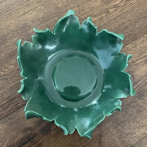 Vintage Johannes Brahm California USA Pottery Green Center Console Leaf Bowl - Picture 1 of 9