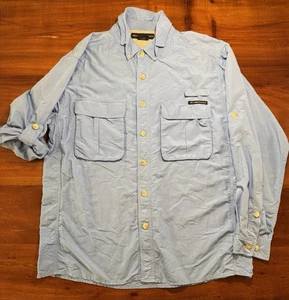 ExOfficio Vented Fishing Shirt Blue Long Sleeve Nylon Button Up Mens Size Large - Picture 1 of 8
