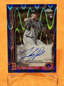 /150 Zach Pernod RC AUTO 2025 Topps Chrome #RA-ZAP BLUE RAYWAVE REFRACTOR Boston - Picture 1 of 3