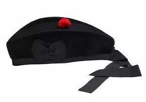 Kilt Glengarry Sombrero en Negro Liso Lana Pura Con Banda Todas las Tallas Para - Bild 1 von 1