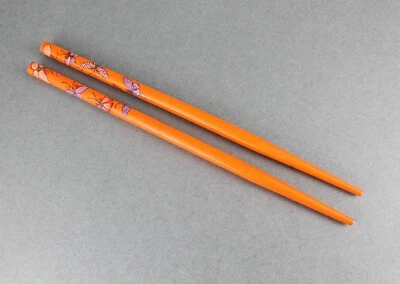 Orange set of 2 butterfly wood hair chop sticks picks pins print 7 1/8" long - Image 1 of 4