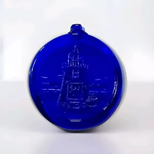 Handcrafted Cobalt Blue Pressed Glass LIGHTHOUSE Window Ornament Suncatcher - Picture 1 of 5