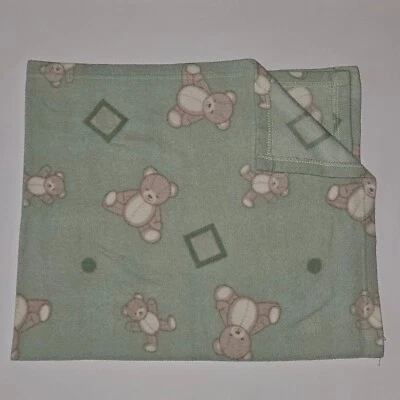Beansprout Green Brown Teddy Bear Fleece Baby Blanket 30x35 - Image 1 of 4