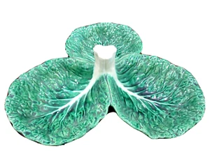 Bordallo Pinheiro Green Cabbage ware 3 section divided leaves serving platter - Picture 1 of 12
