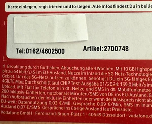 Prepaid SIM Karte mit Premium- Nummer - Vodafone NEU inkl. 10 € 01624602500 - Bild 1 von 2