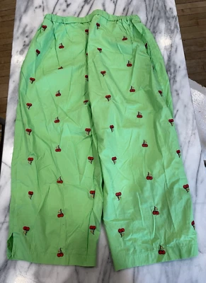 Vintage Style Lime Green Embroidered Cherry Print  Capri Pants  Women’s 18W - Image 1 of 4