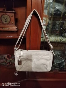 Borsa Borbonese Beige In Tessuto,a Tracolla,Interno In Pvc Logato,borchie Logate - Foto 1 di 24