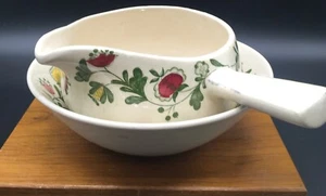 Staffordshire Johnson Bros. Old Granite Gretchen pattern handled gravy and bowl - Picture 1 of 10