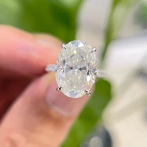 2.34 TCW Oval Cut Ice Crushed Moissanite Engagement Ring 14k White Gold Plated - Picture 1 of 9
