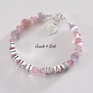 De Niña Real Plata Nombre Pulsera Personalizado Brazalete Con Grabado Etiqueta - Imagen 1 de 7
