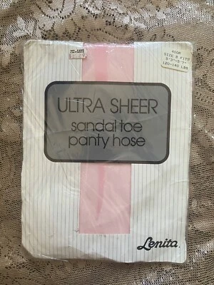 Vintage Deadstock Pink Pantyhose Lenita Sandal Toe Pink Pantyhose Size B - Image 1 of 4
