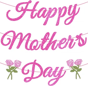Happy Mothers Day Party Decorations Supplies Pink Glitter Happy Mother'S Day Ban - Picture 1 of 5