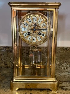 S. MARTI Vintage französische viktorianische 1800er Messing & Glas Kristall Regulator Uhr - Bild 1 von 9