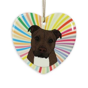 Pitbull Heart Ornament - Ceramic Brindle - Picture 1 of 1